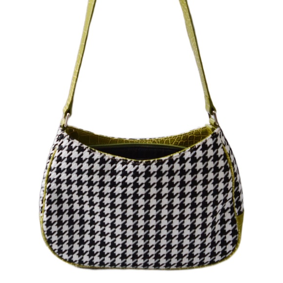 LIZ CLAIBORNE Retro Houndstooth Lime Green Shoulder Bag Purse - Picture 7 of 12
